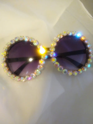 "Bling Bling" oversized iridescent Crystal round sunglasses