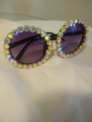 "Bling Bling" oversized iridescent Crystal round sunglasses