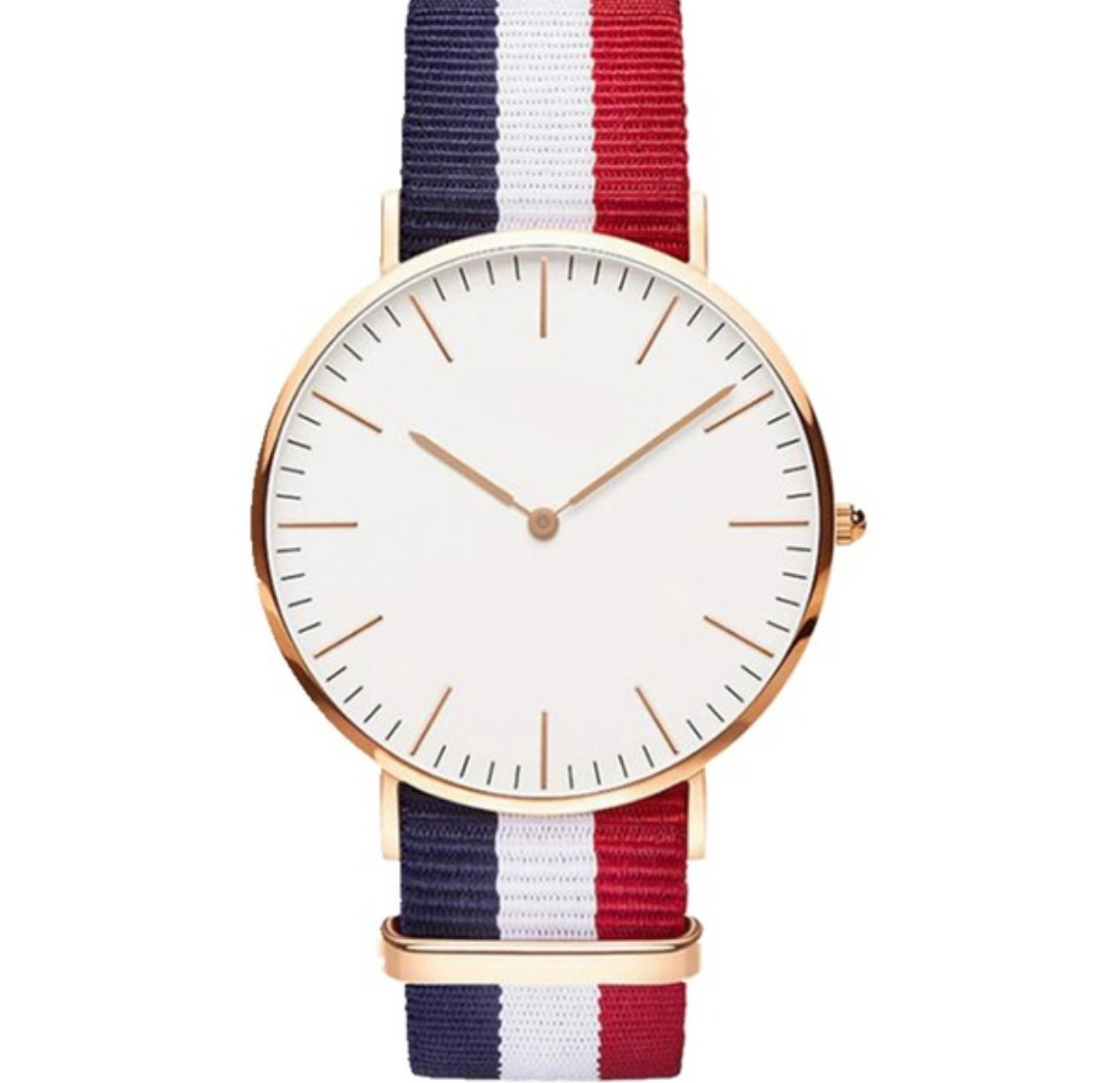 Red, white and blue striped canvas watch