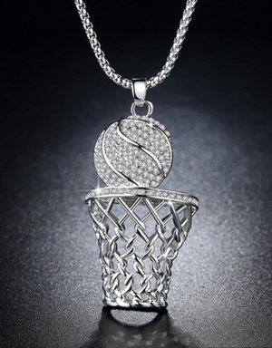 Calling All Basketball Lovers silver tone bling necklace