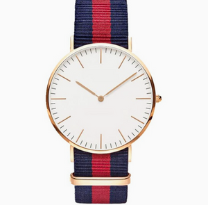 Red and Navy striped canvas watch.