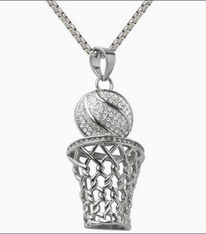 Calling All Basketball Lovers silver tone bling necklace