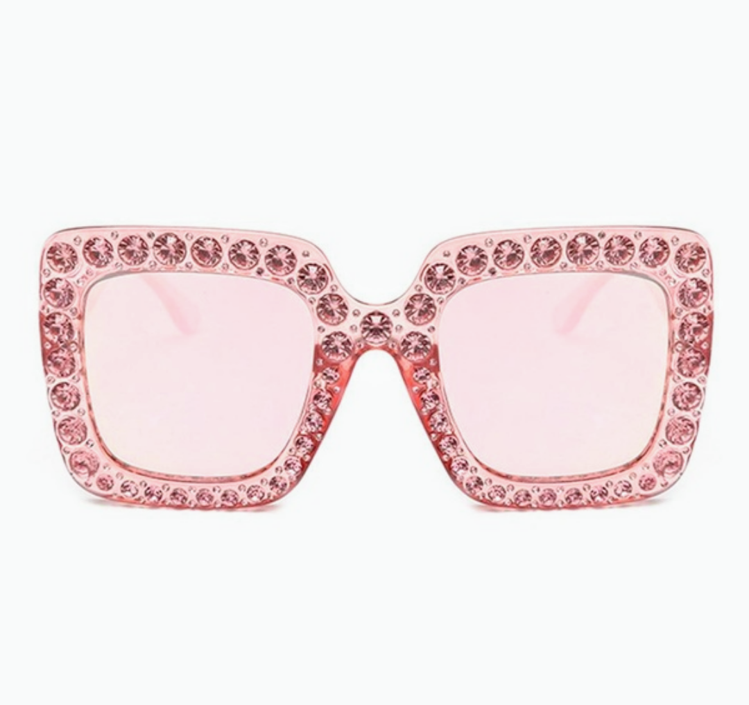 Oversized, square, light pink, dazzling sunglasses