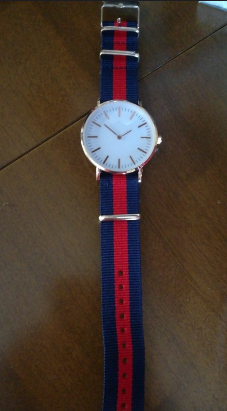 Red and Navy striped canvas watch.