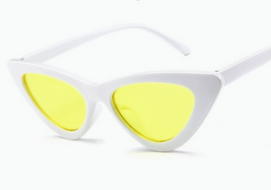 Slim fit white cat eye sunglasses with yellow tinted lens