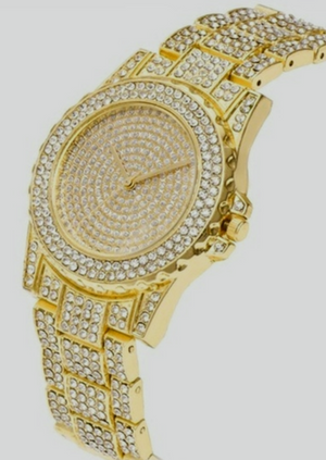 Bling On Another Level, gold tone rhinestone watch.