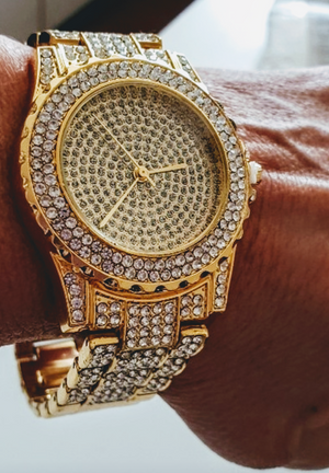 Bling On Another Level, gold tone rhinestone watch.