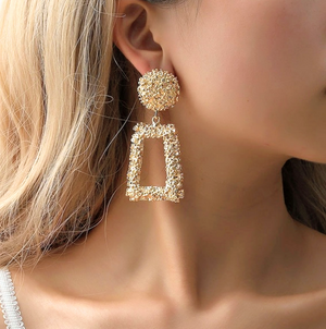 Geometric, trapezoidal gold tone textured earrings