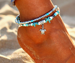 Turquoise starfish & turtle anklet