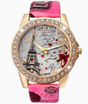 Hot Pink Paris Eiffel Tower Bling Watch