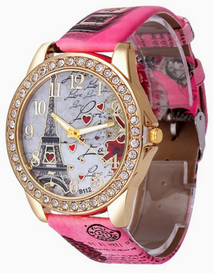 Hot Pink Paris Eiffel Tower Bling Watch