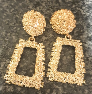 Geometric, trapezoidal gold tone textured earrings