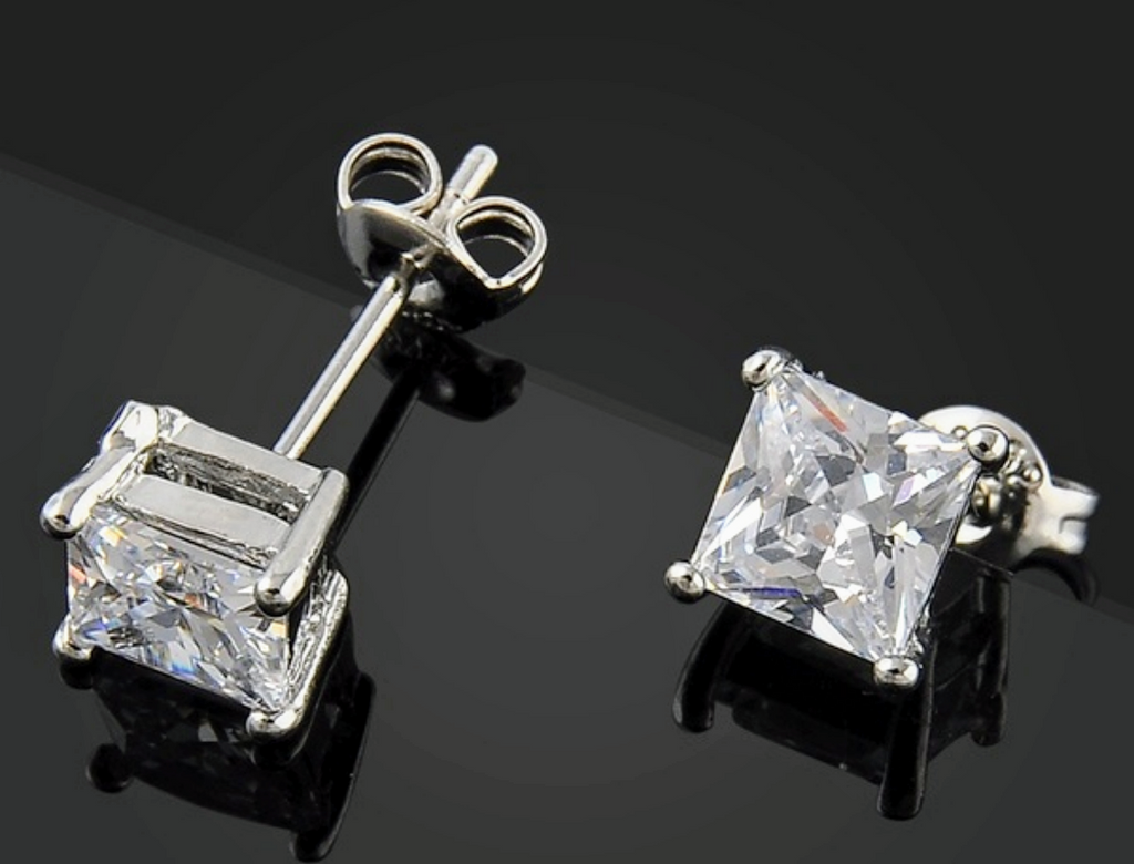 Chic, square, crystal stud earrings with screw back post