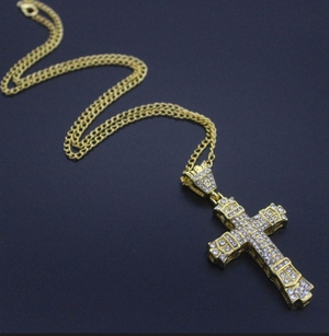 Brilliant Bling gold tone cross necklace