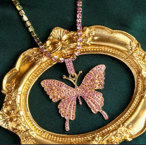 "Dark Pink" Beautiful large bling butterfly necklace.