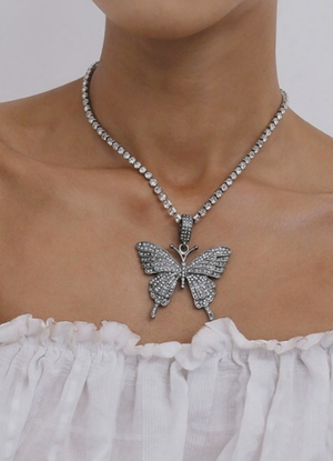 "Smokey Eye"  Beautiful large bling butterfly necklace in dark gray tone. Rhinestone chain included.