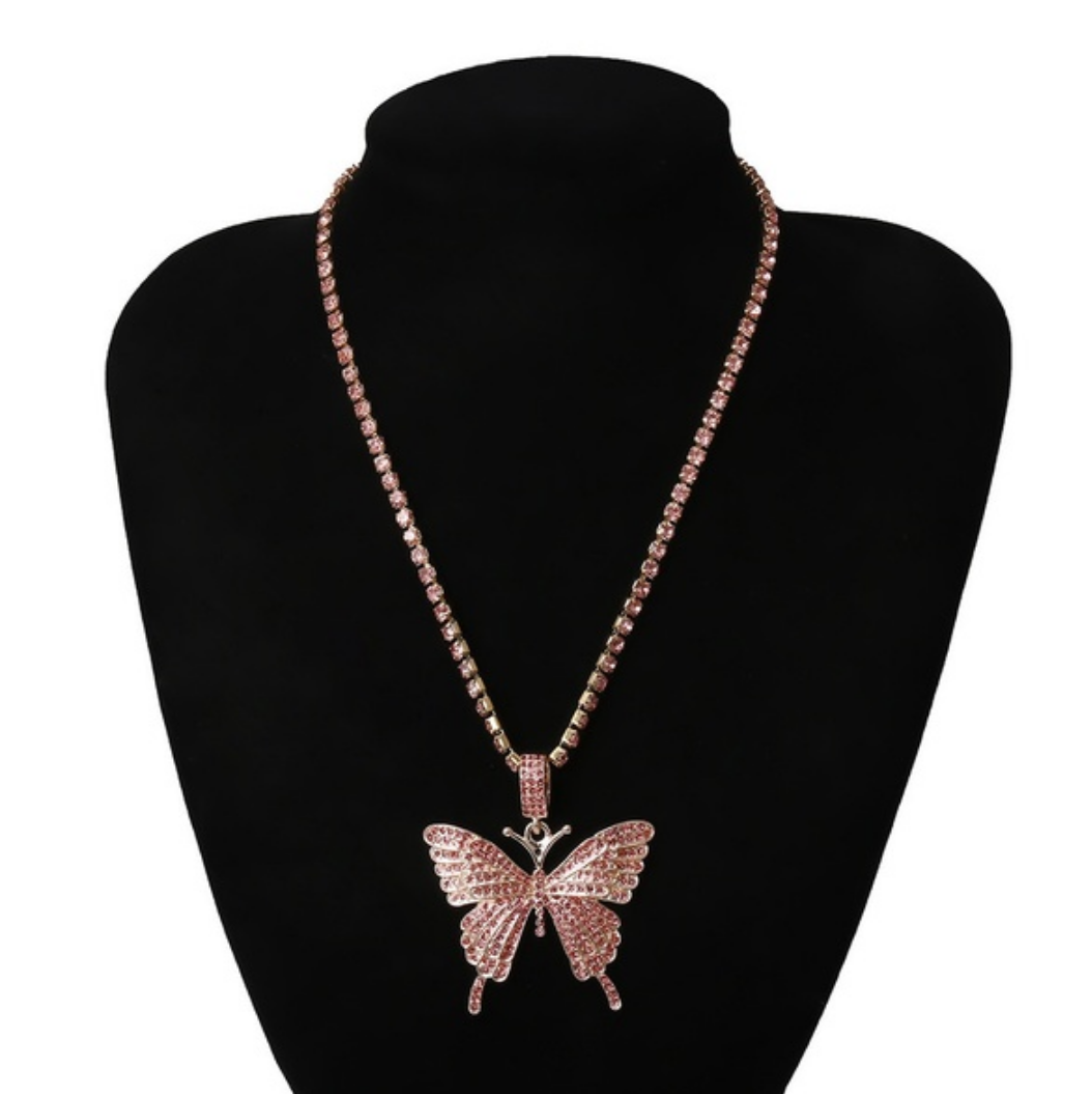 "Dark Pink" Beautiful large bling butterfly necklace.