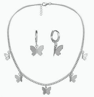 Dainty, butterfly necklace & earrings set. Silver tone