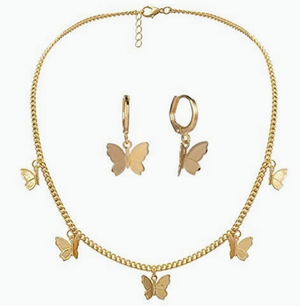 Dainty, butterfly necklace & earrings set. Gold tone