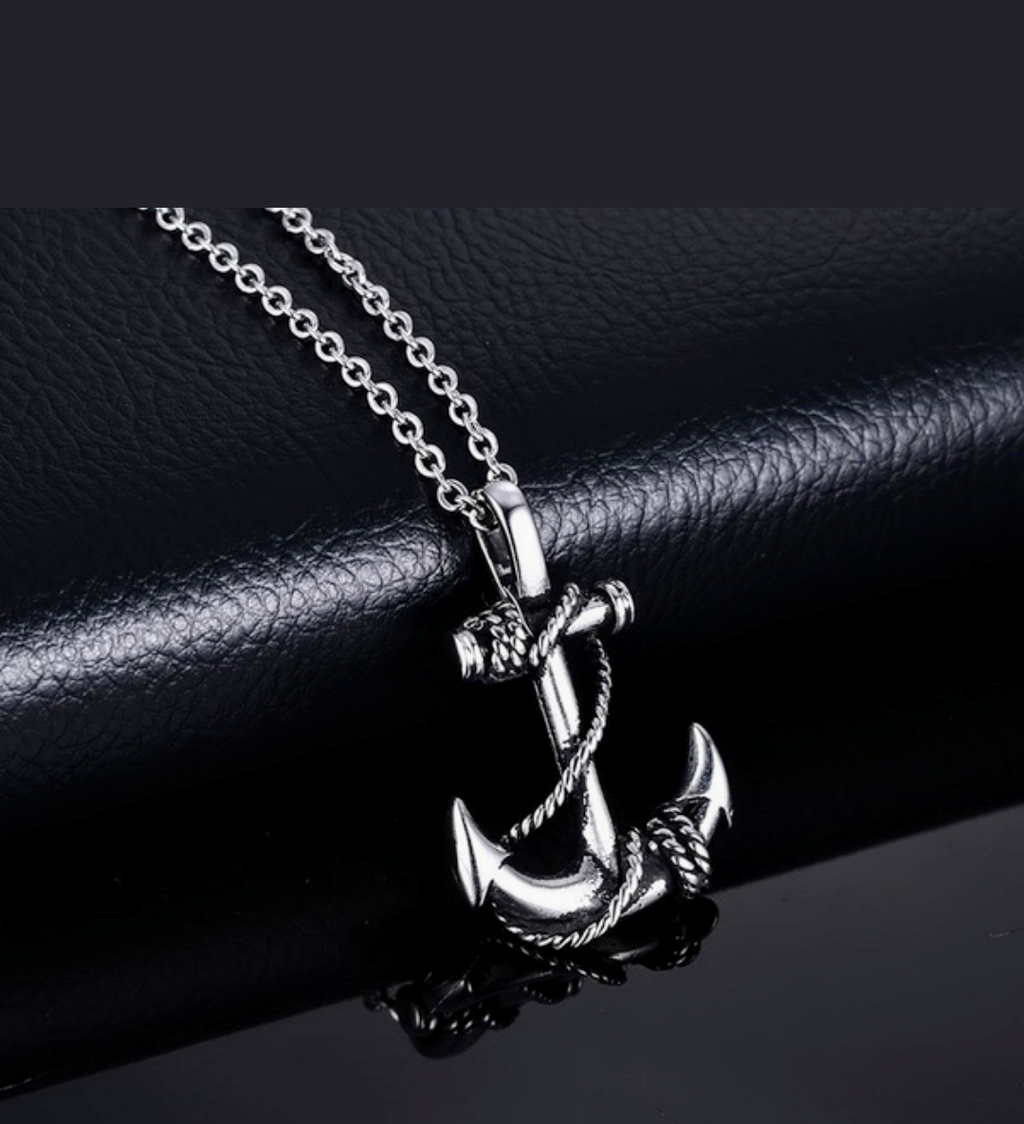 Men's handsome gunmetal anchor necklace