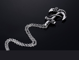 Men's handsome gunmetal anchor necklace