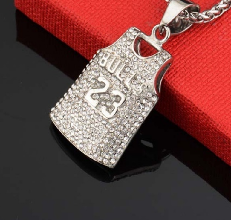 #23 Michael Jordan Chicago Bulls Bling Basketball jersey necklace. Silver tone