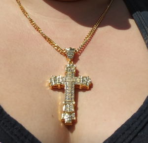 Brilliant Bling gold tone cross necklace