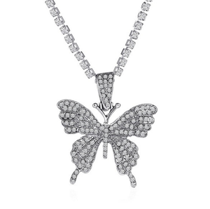 Silver tone bling Crystal butterfly necklace on rhinestone chain