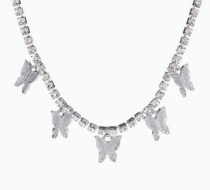 Beautiful silver rhinestone butterfly choker necklace