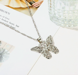 Beautiful delicate butterfly necklace in silver tone