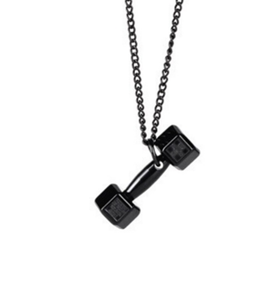 "Work It Out" black tone dumbbell necklace