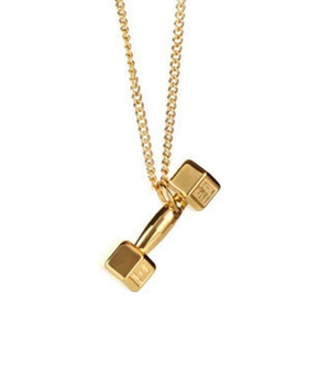 "Work It Out" gold tone dumbbell necklace