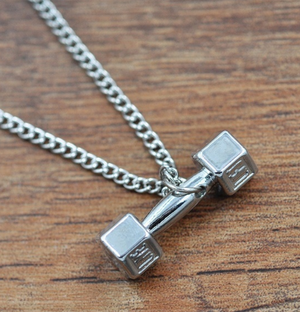 "Work It Out" silver tone dumbbell necklace