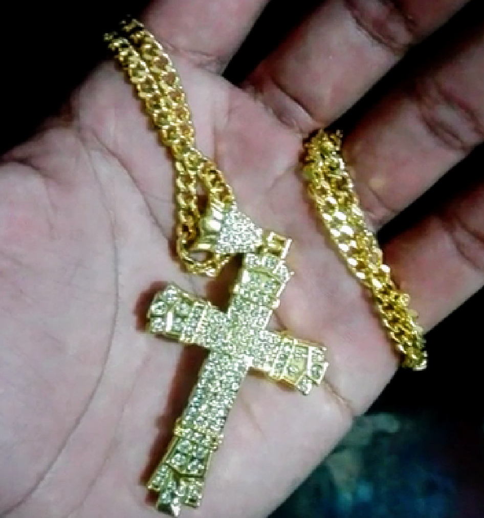 Brilliant Bling gold tone cross necklace