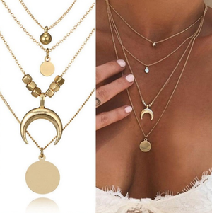 Beautiful Bohemian gold tone Moon Crescent layered necklace