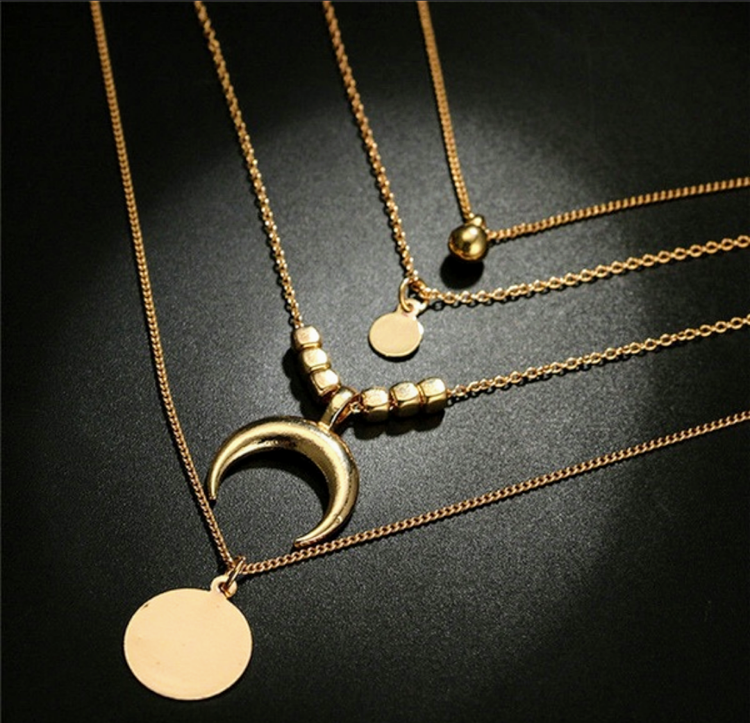 Beautiful Bohemian gold tone Moon Crescent layered necklace