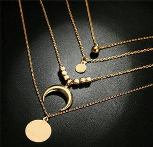 Beautiful Bohemian gold tone Moon Crescent layered necklace