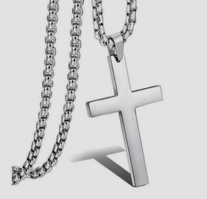 Men’s silver tone cross necklace