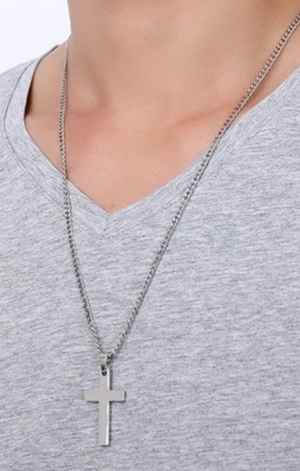 Men’s silver tone cross necklace