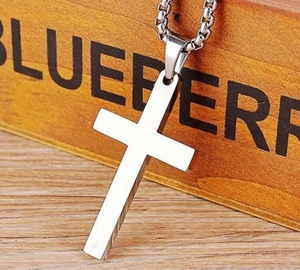 Men’s silver tone cross necklace