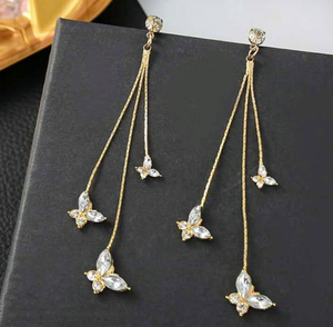 Delicate Crystal butterfly chandelier earrings gold tone