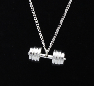 Silver tone dumbbell necklace