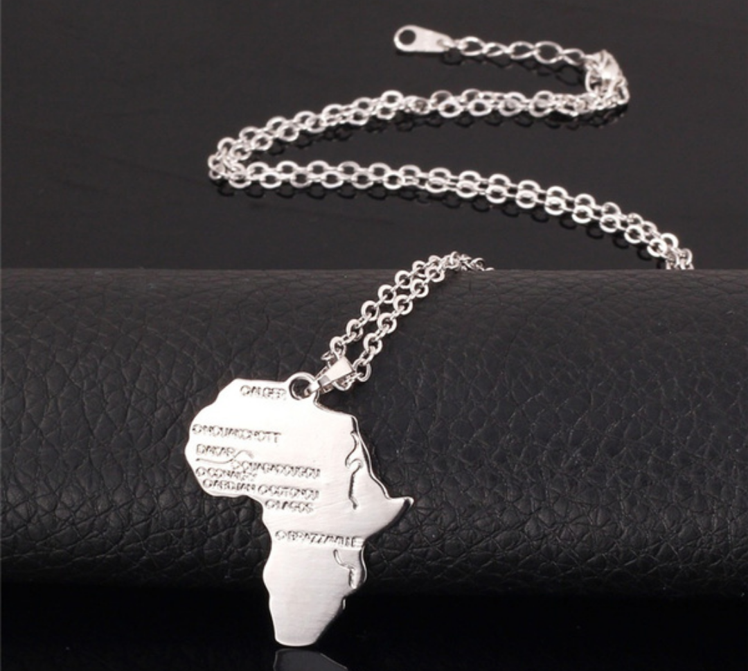 Lovely country engraved silver tone Africa necklace