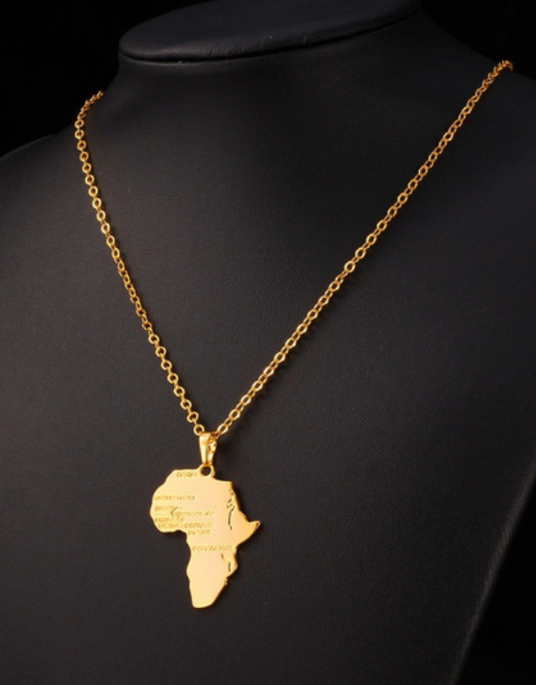 Lovely country engraved gold tone Africa necklace