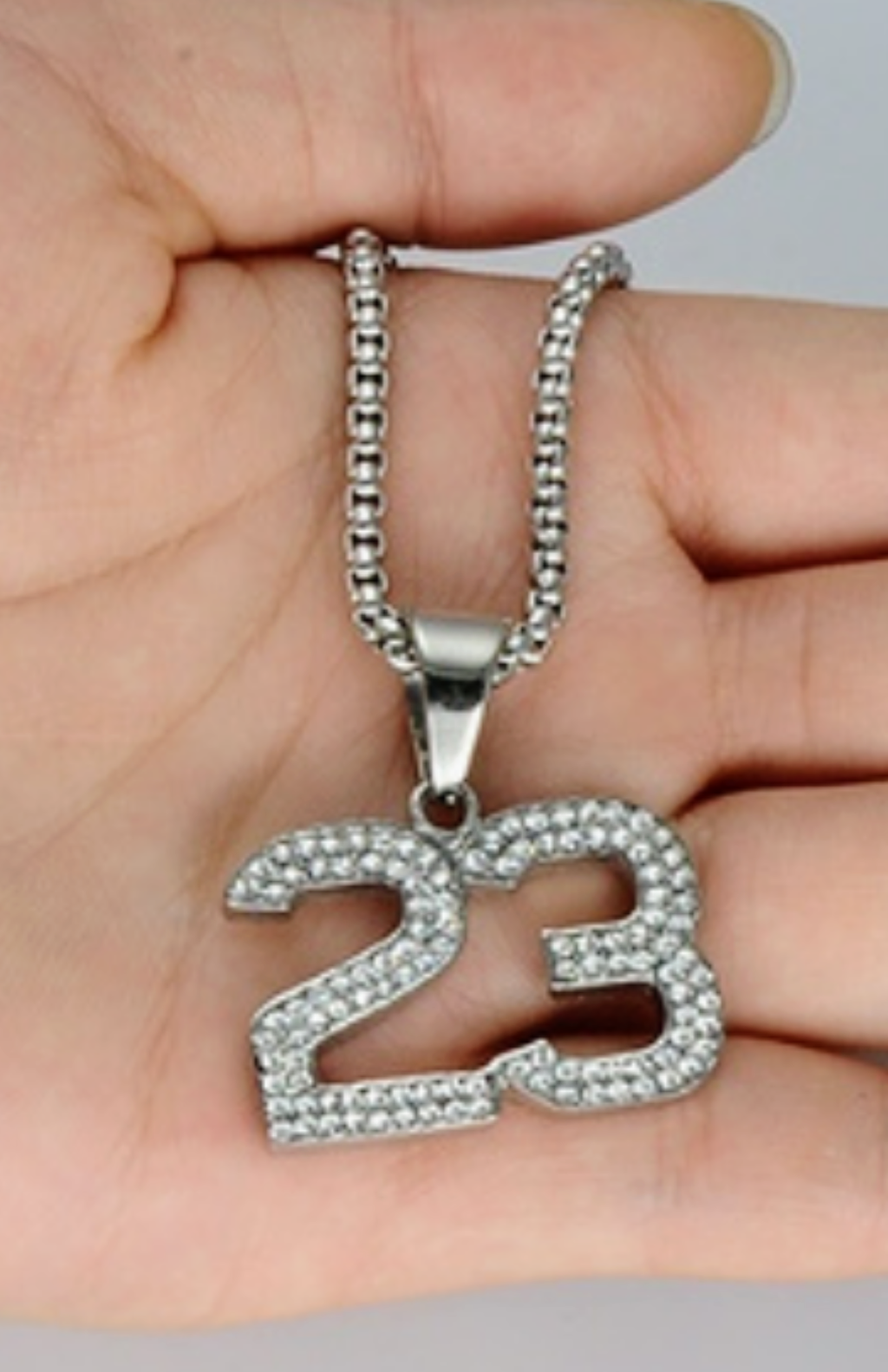 #23 Bling Lebron/Jordan Greatness necklace in silver tone