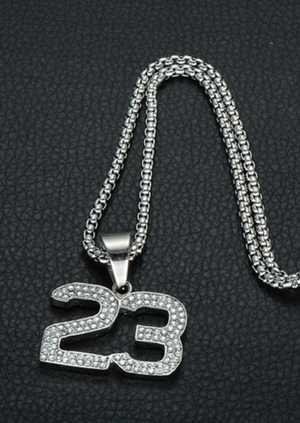 #23 Bling Lebron/Jordan Greatness necklace in silver tone