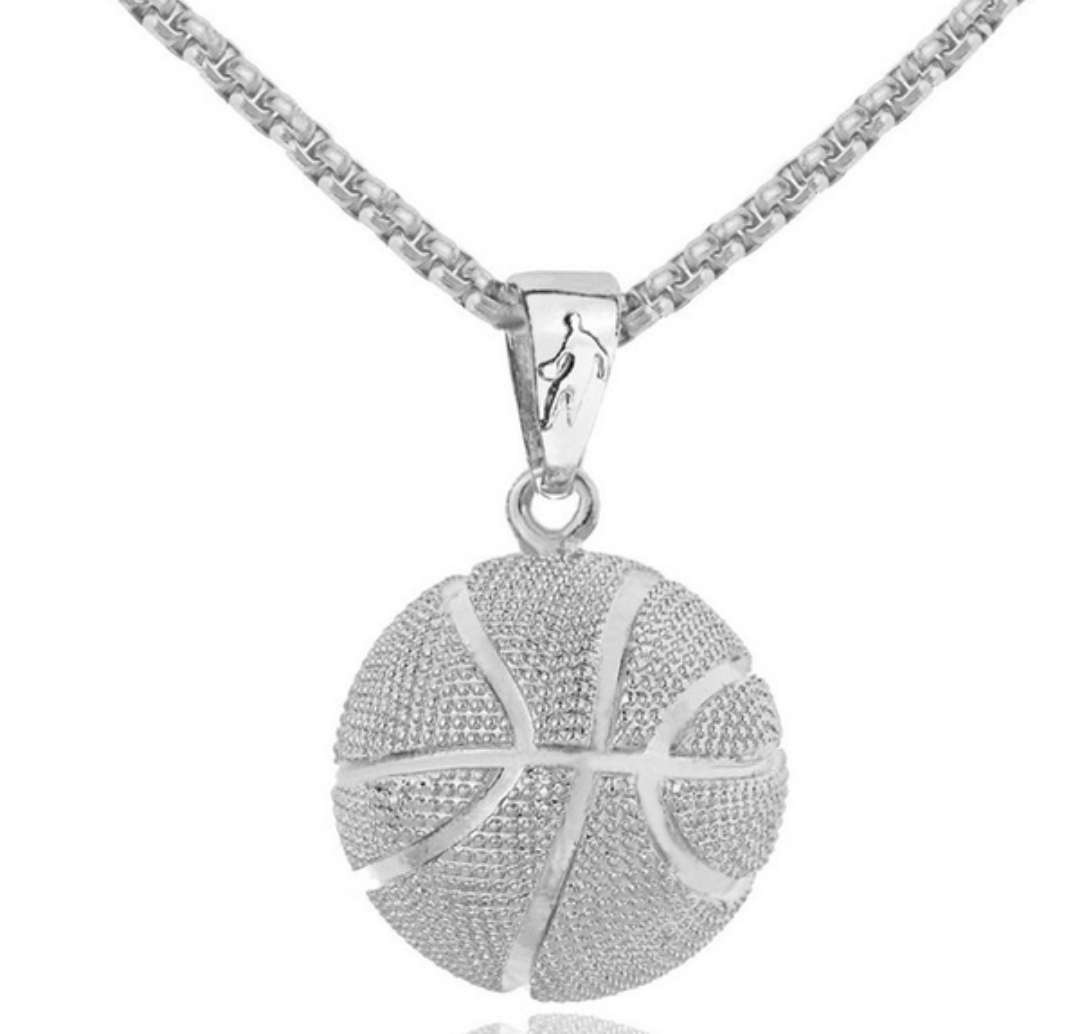 Stainless steel solid basketball necklace