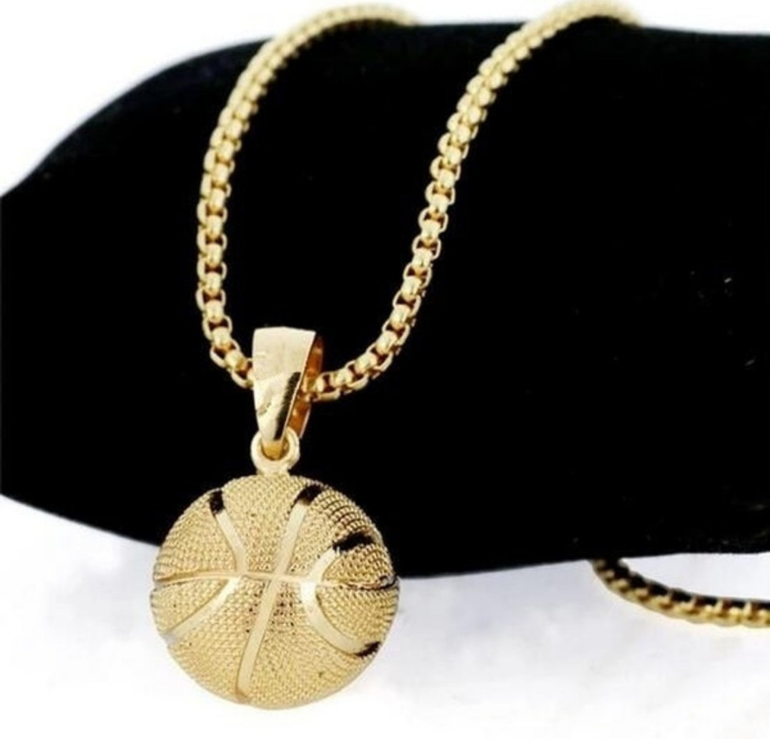 Solid gold tone basketball charm on gold tone chain