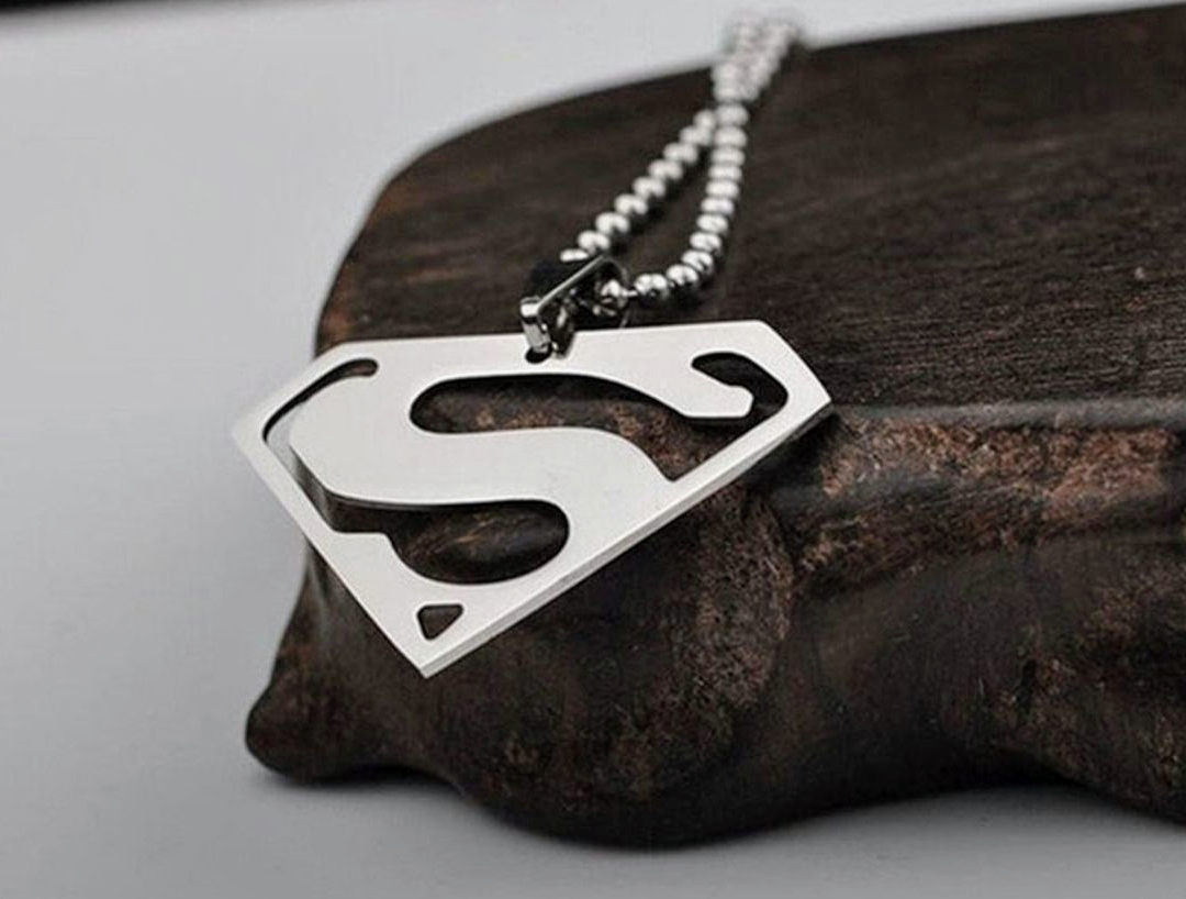 Stainless Steel Superman necklace on beaded chain