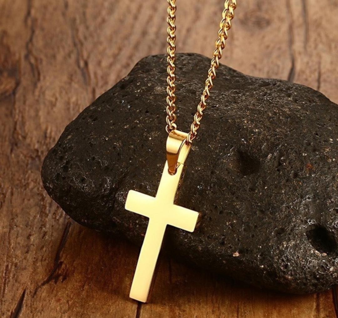 Men’s gold tone cross necklace